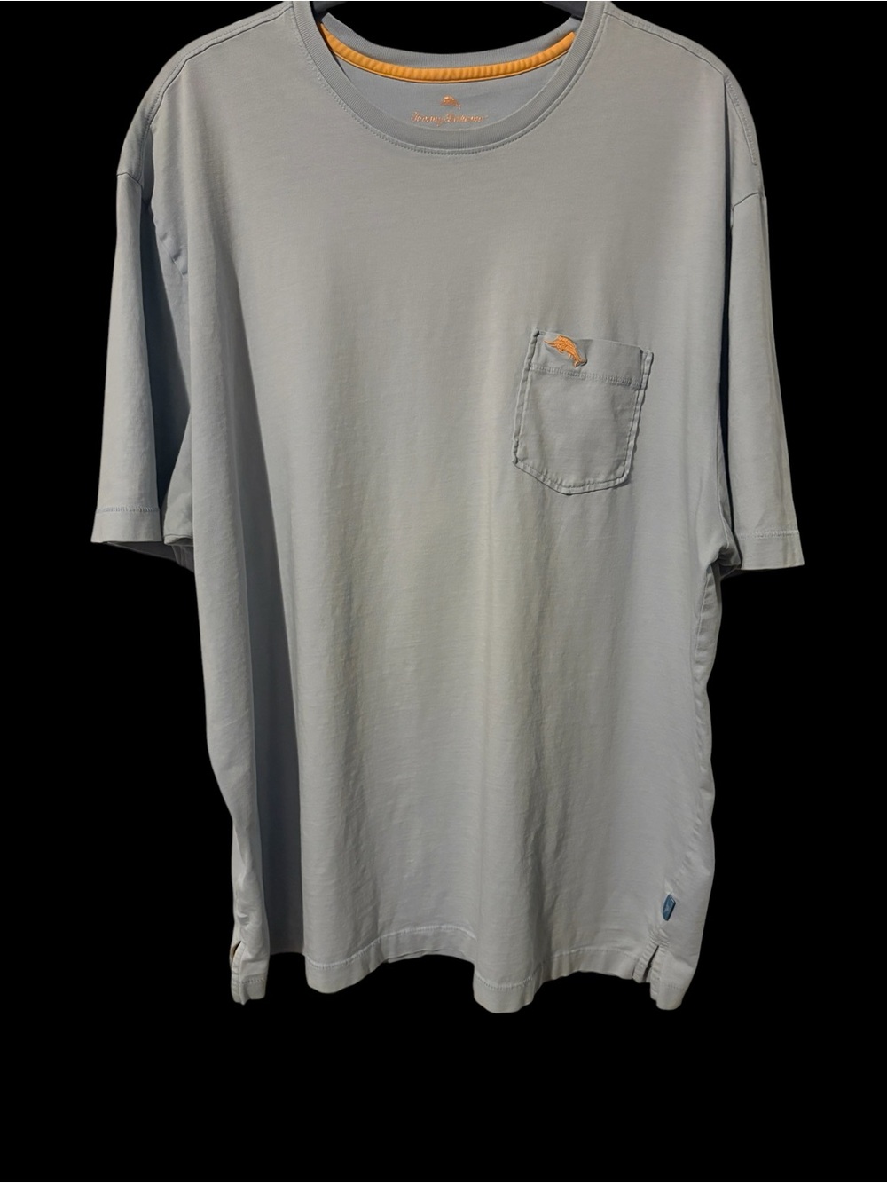 Tommy Bahama Light Dusty Blue Short-Sleeve Pocket Tee with Orange Trim